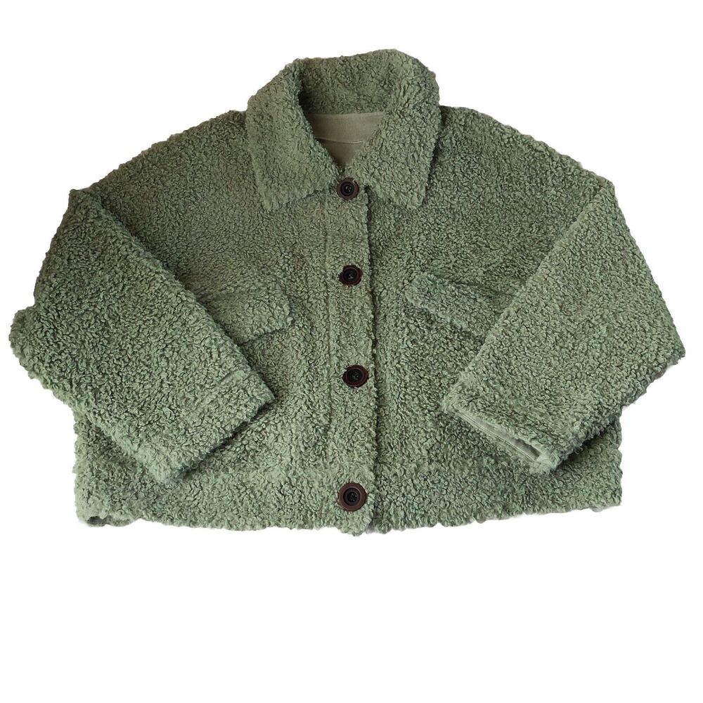 MOTF Faux Sherpa Crop Jacket Green Size Large